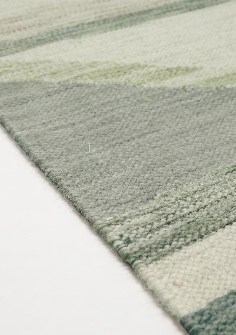 Saffron Rugs Flat Woven Sage Green Striped Contemporary Rectangular Wool Area Rug - Indya