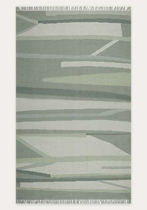 100% Wool Handmade Sage Green Rug | Contemporary Striped Flat Weave Reversible Carpet For Living Room