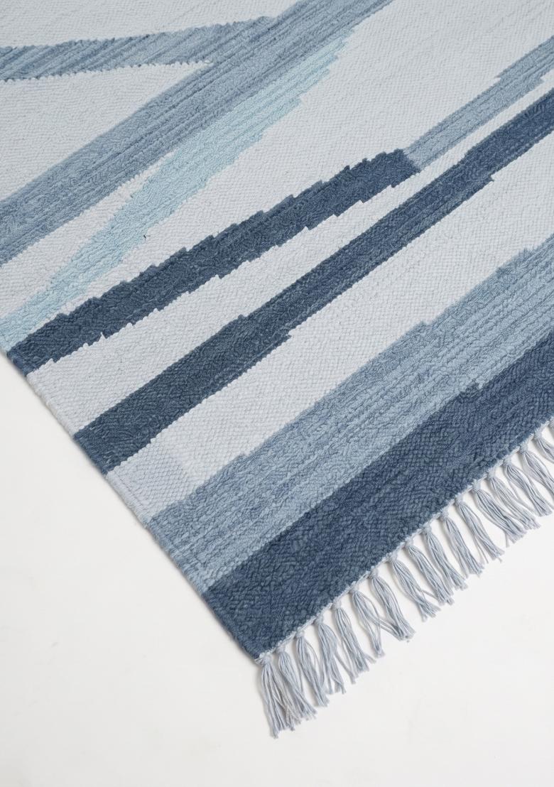 Saffron Rugs Flat Woven Light Blue Striped Contemporary Rectangular Wool Area Rug - Indya