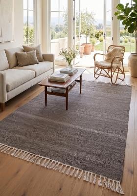 Saffron Rugs Flat Woven Brown Granite  Contemporary Rectangular Wool Area Rug