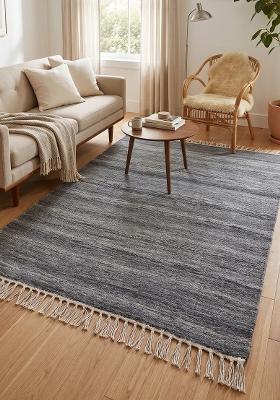 Saffron Rugs Flat Woven Charcoal Grey  Scandinavian Rectangular Wool Area Rug