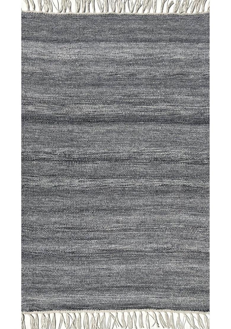 Saffron Rugs Flat Woven Charcoal Grey  Scandinavian Rectangular Wool Area Rug - Indya
