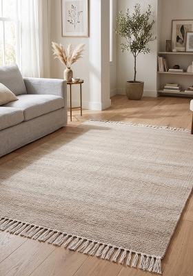 Saffron Rugs Flat Woven Beige  Scandinavian Rectangular Wool Area Rug