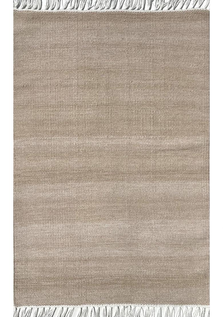 Saffron Rugs Flat Woven Beige  Scandinavian Rectangular Wool Area Rug - Indya