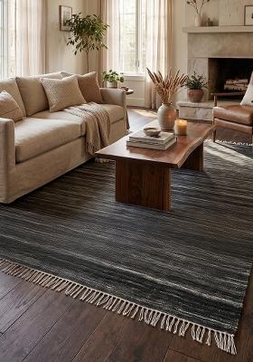 Saffron Rugs Flat Woven Hunting Green  Contemporary Rectangular Wool Area Rug