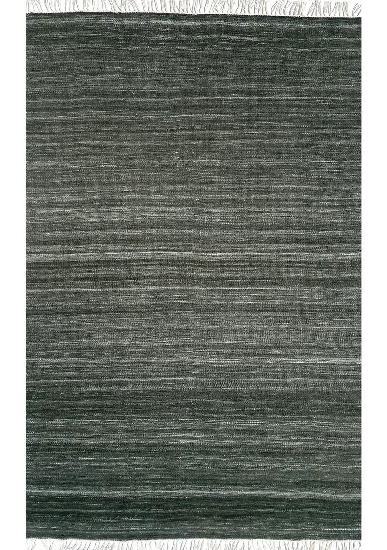 Saffron Rugs Flat Woven Hunting Green  Contemporary Rectangular Wool Area Rug - Indya