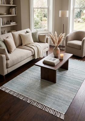 Saffron Rugs Flat Woven Light Cyan  Coastal Rectangular Wool Area Rug