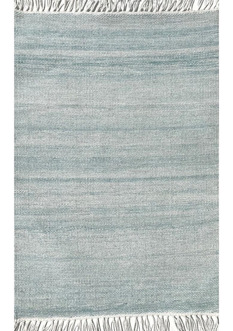 Saffron Rugs Flat Woven Light Cyan  Coastal Rectangular Wool Area Rug - Indya
