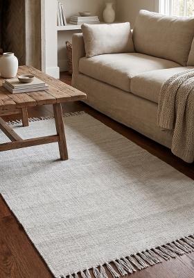 Saffron Rugs Flat Woven Off-White  Scandinavian Rectangular Wool Area Rug