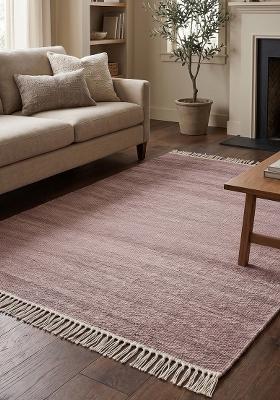Saffron Rugs Flat Woven Mauve  Scandinavian Rectangular Wool Area Rug