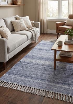 Saffron Rugs Flat Woven Blue  Coastal Rectangular Wool Area Rug