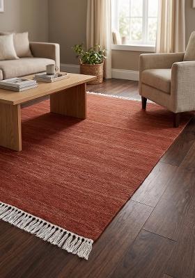Saffron Rugs Flat Woven Rust  Bohemian Rectangular Wool Area Rug