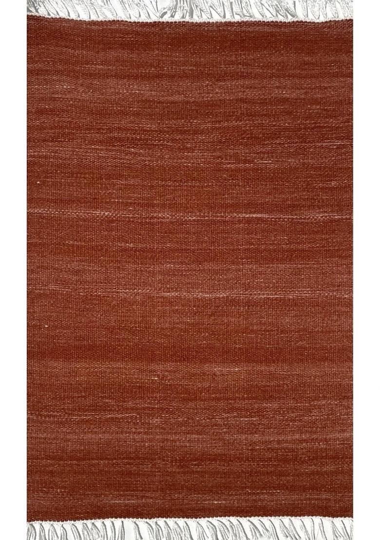 Saffron Rugs Flat Woven Rust  Bohemian Rectangular Wool Area Rug - Indya