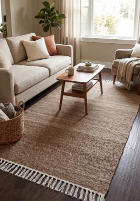 Saffron Rugs Flat Woven Wheat Brown  Scandinavian Rectangular Wool Area Rug