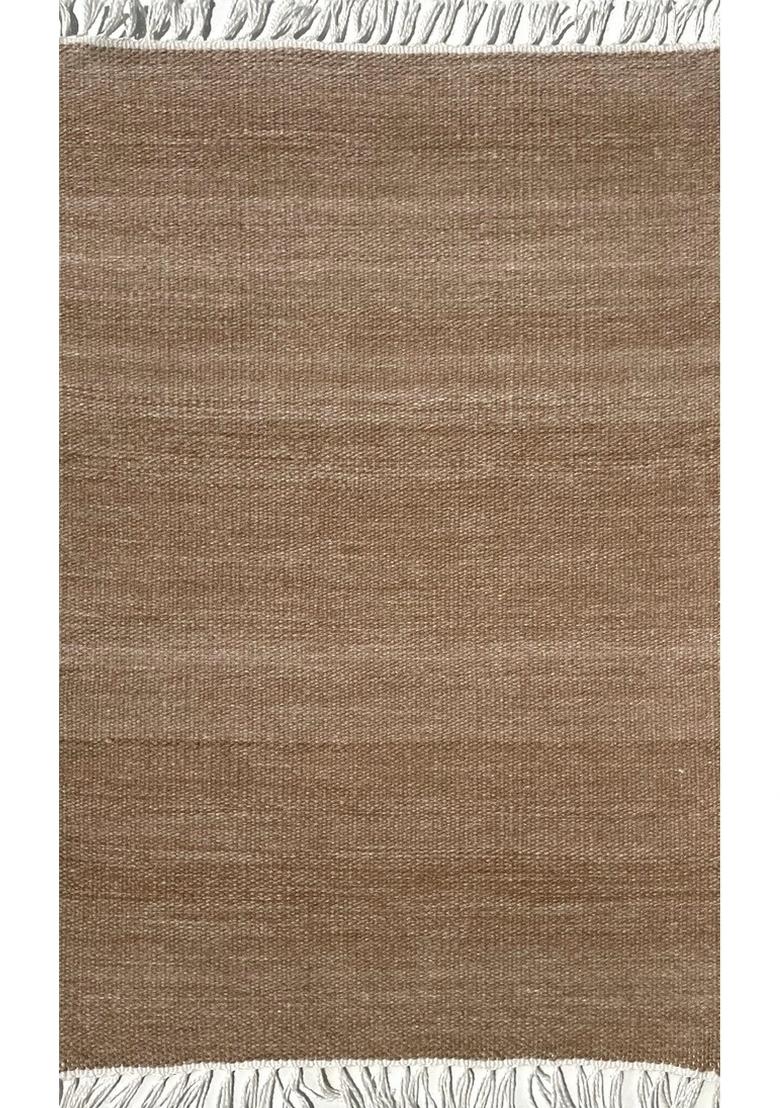 Saffron Rugs Flat Woven Wheat Brown  Scandinavian Rectangular Wool Area Rug - Indya
