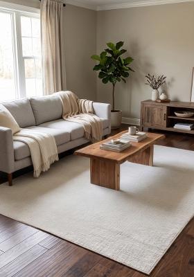 Saffron Rugs Hand Tufted Ivory Solid Contemporary Rectangular Wool Area Rug