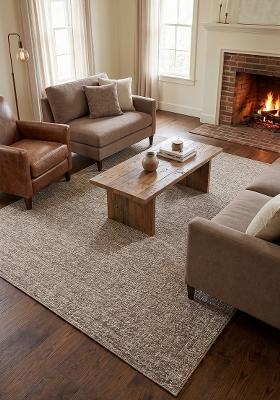 Saffron Rugs Hand Tufted Beige Solid Contemporary Rectangular Wool Area Rug