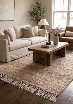 Saffron Rugs Hand Tufted Beige Melange  Bohemian Rectangular Wool Area Rug