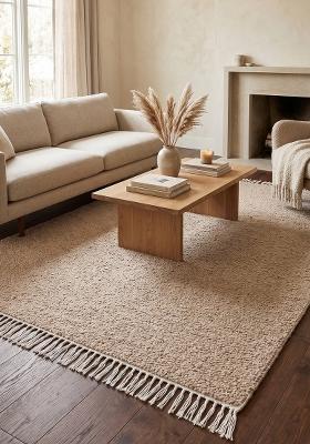 Saffron Rugs Hand Tufted Camel  Scandinavian Rectangular Wool Area Rug