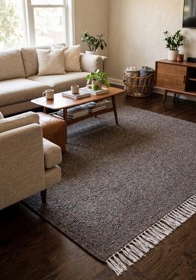 Saffron Rugs Hand Tufted Dark Grey  Contemporary Rectangular Wool Area Rug