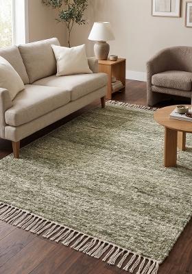 Saffron Rugs Hand Tufted Sage Green  Bohemian Rectangular Wool Area Rug