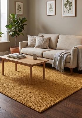 Saffron Rugs Hand Tufted Mustard Solid Scandinavian Rectangular Wool Area Rug