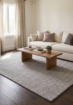 Saffron Rugs Hand Tufted Light Grey Solid Scandinavian Rectangular Wool Area Rug