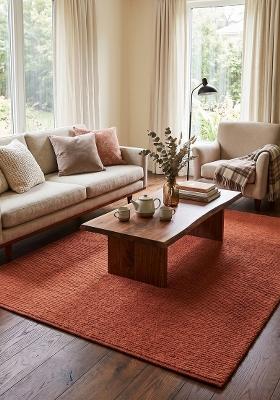 Saffron Rugs Hand Tufted Terracotta Solid Scandinavian Rectangular Wool Area Rug