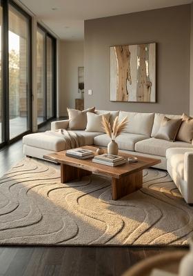 Saffron Rugs Hand Tufted Taupe Swirls Contemporary Rectangular Wool Area Rug