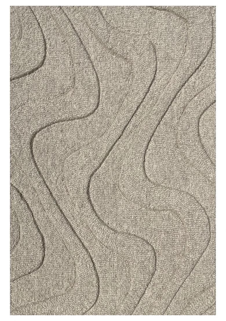 Saffron Rugs Hand Tufted Taupe Swirls Contemporary Rectangular Wool Area Rug - Indya