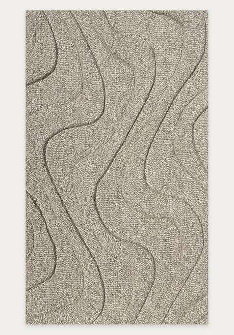 100% Wool Handmade Taupe Rug | Contemporary Swirls Carpet With Cotton Backing For Living Room
