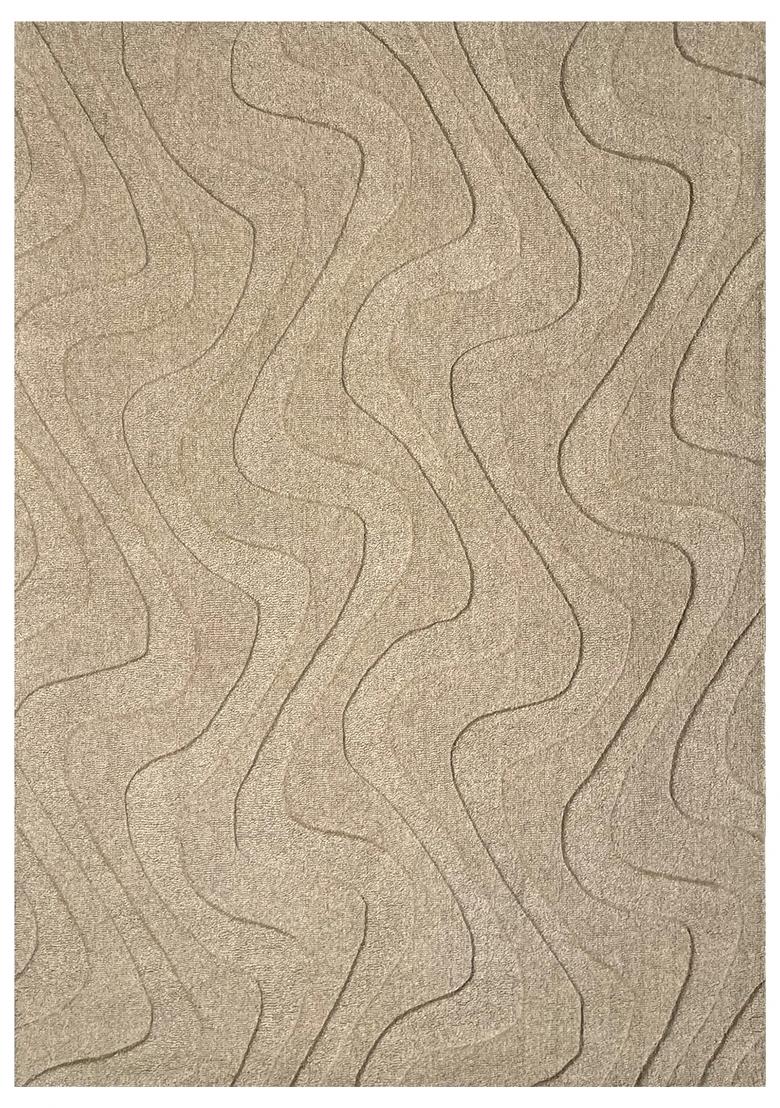 Saffron Rugs Hand Tufted Beige Swirls Contemporary Rectangular Wool Area Rug - Indya