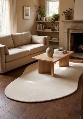 Saffron Rugs Hand Tufted Cream Solid Modern Oblong Wool Area Rug