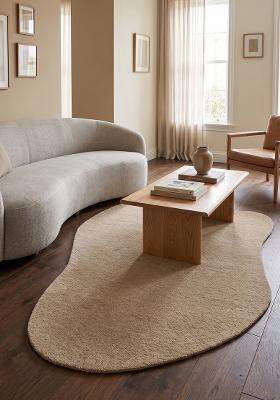 Saffron Rugs Hand Tufted Beige Solid Modern Oblong Wool Area Rug
