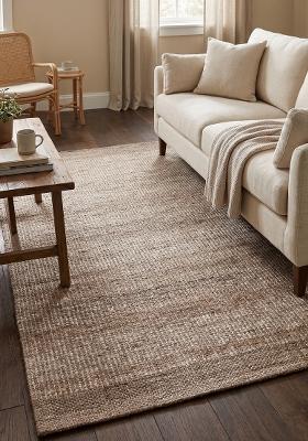 Saffron Rugs Hand Tufted Beige Solid Contemporary Rectangular Wool Area Rug