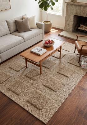 Saffron Rugs Hand Tufted Beige Geometric Contemporary Rectangular Wool Area Rug