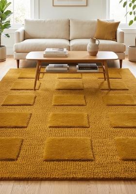 Saffron Rugs Hand Tufted Mustard Geometric Contemporary Rectangular Wool Area Rug