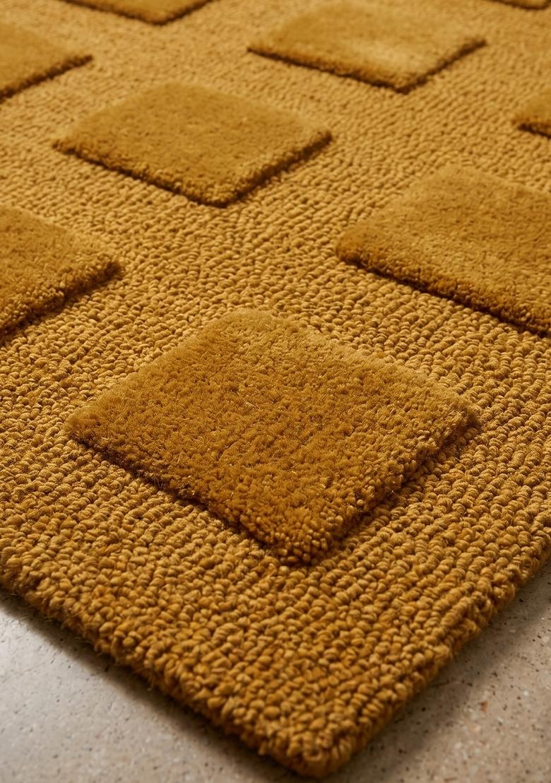 Saffron Rugs Hand Tufted Mustard Geometric Contemporary Rectangular Wool Area Rug - Indya