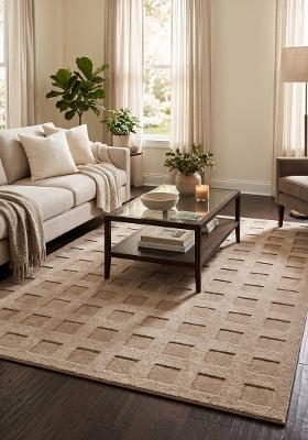 Saffron Rugs Hand Tufted Dark Beige Geometric Contemporary Rectangular Wool Area Rug