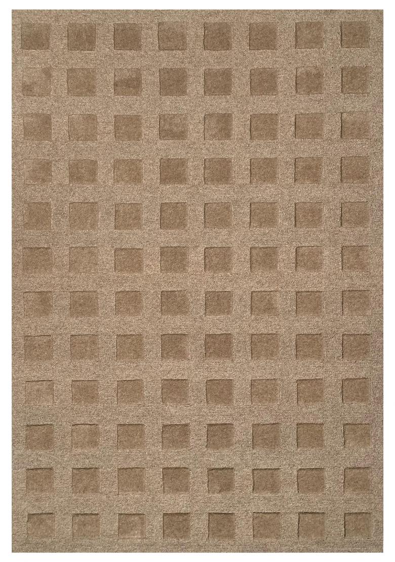 Saffron Rugs Hand Tufted Dark Beige Geometric Contemporary Rectangular Wool Area Rug - Indya