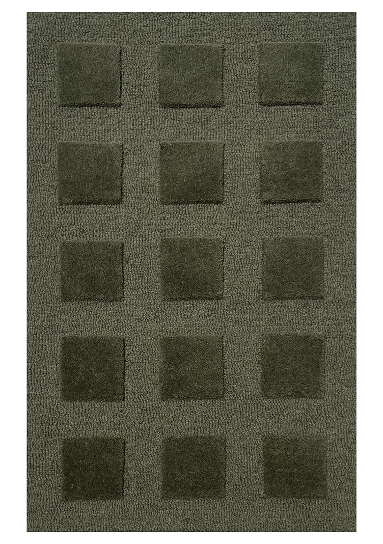 Saffron Rugs Hand Tufted Olive Green Geometric Contemporary Rectangular Wool Area Rug - Indya