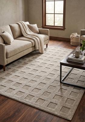 Saffron Rugs Hand Tufted Light Silver Grey Geometric Contemporary Rectangular Wool Area Rug