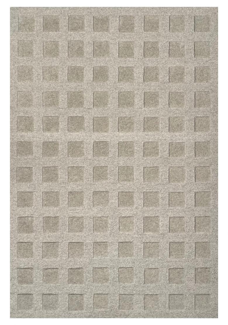 Saffron Rugs Hand Tufted Light Silver Grey Geometric Contemporary Rectangular Wool Area Rug - Indya
