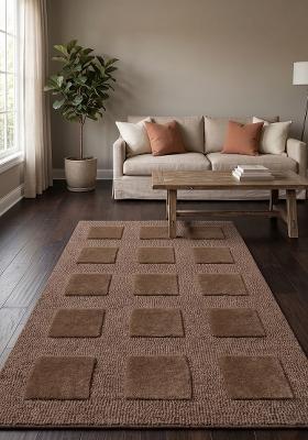 Saffron Rugs Hand Tufted Mid Brown Geometric Contemporary Rectangular Wool Area Rug
