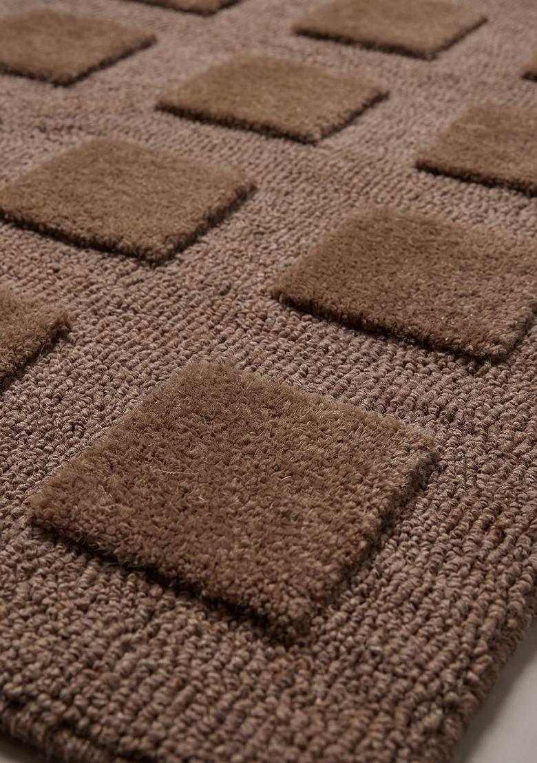 Saffron Rugs Hand Tufted Mid Brown Geometric Contemporary Rectangular Wool Area Rug - Indya