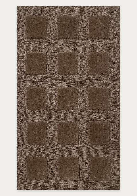 100% Wool Handmade Mid Brown Rug | Contemporary Geometric Carpet With Cotton Backing For Living Room