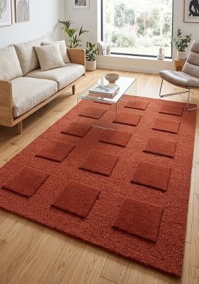 Saffron Rugs Hand Tufted Rust Geometric Contemporary Rectangular Wool Area Rug