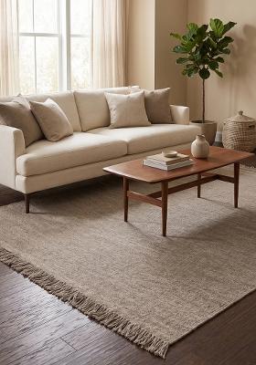 Saffron Rugs Flat Woven Beige  Contemporary Rectangular Wool Area Rug