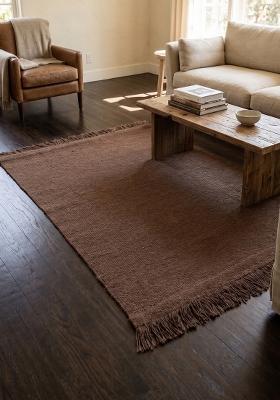 Saffron Rugs Flat Woven Chocolate Brown  Bohemian Rectangular Wool Area Rug