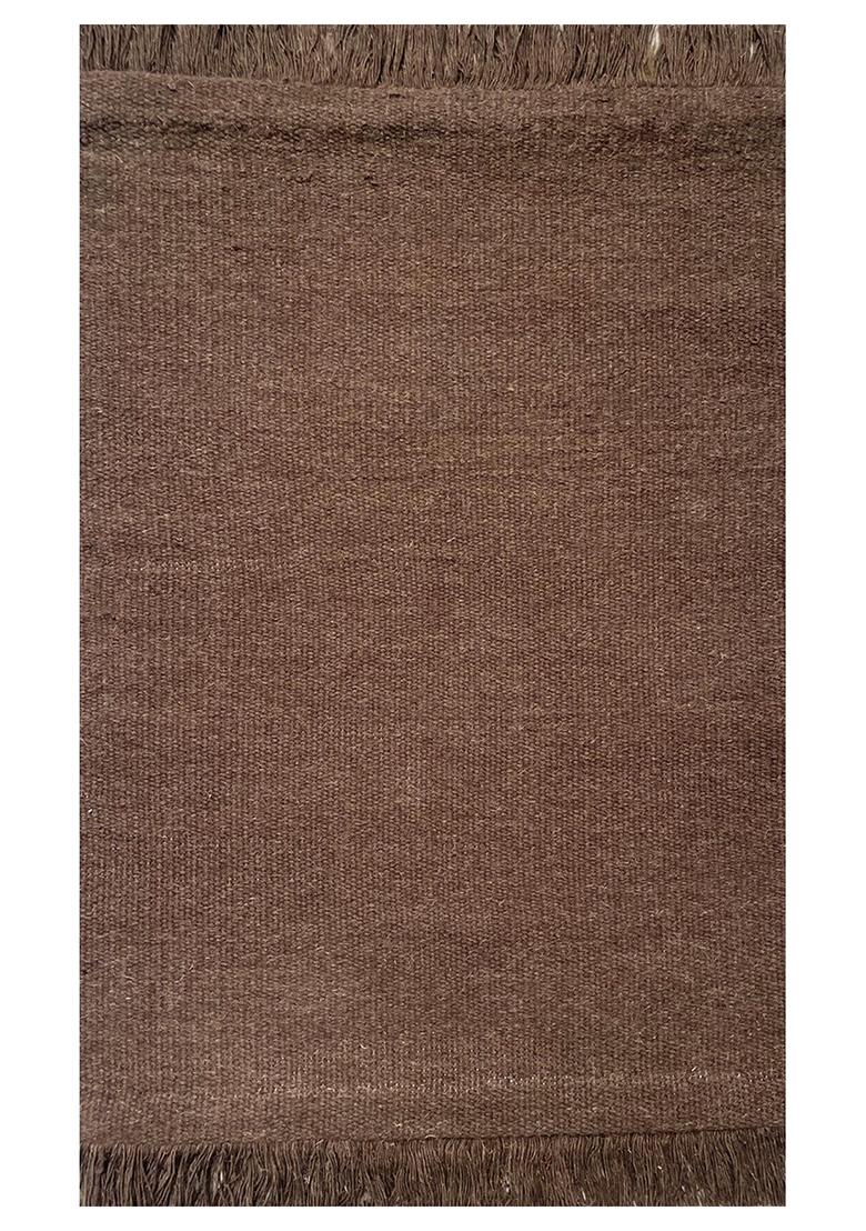 Saffron Rugs Flat Woven Chocolate Brown  Bohemian Rectangular Wool Area Rug - Indya